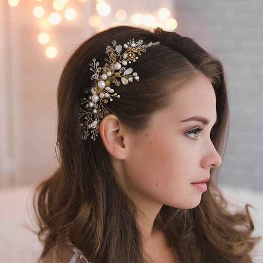 Kercisbeauty Wedding Bridal Bridesmaids Flower Girl Crystal and Pearl Side Hair Comb Slide Headpiece Long Curly Bun Hair Accessories for Prom (Rose