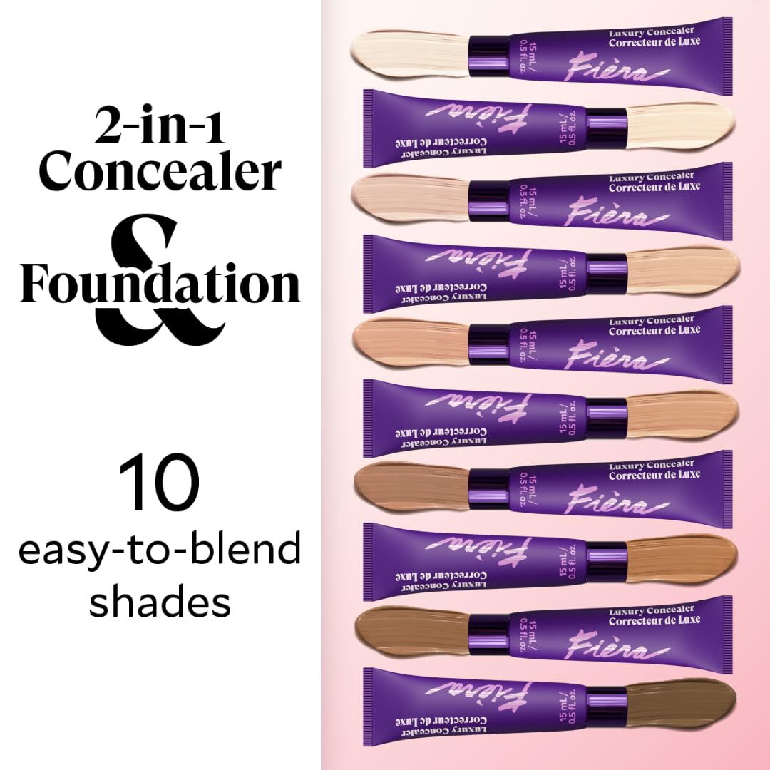 Fièra Luxury Concealer & Foundation with Anti-Aging Ingredients - Full Coverage for Dark Circles, Wrinkles, Fine Lines, and Spots, All-Day Wear