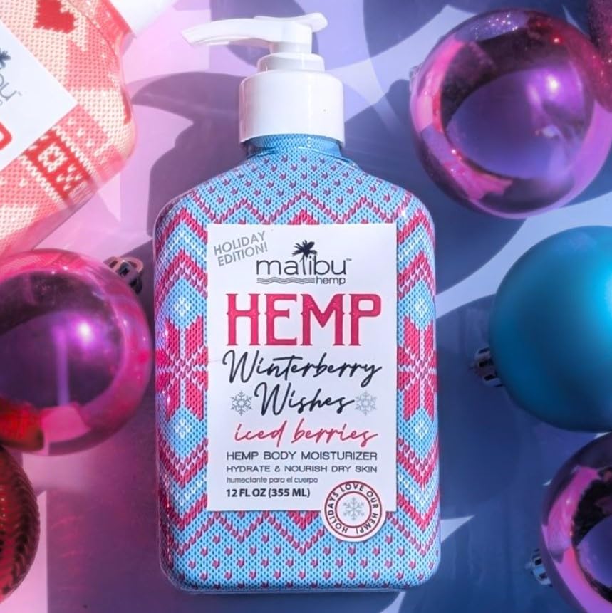 Malibu Hemp Holiday Edition Winterberry Dreams Body Moisturizer, 12 Fl Oz, Paraben-Free Lotion with Hemp Seed Oil for Dry Skin, Cooling and Nourishing