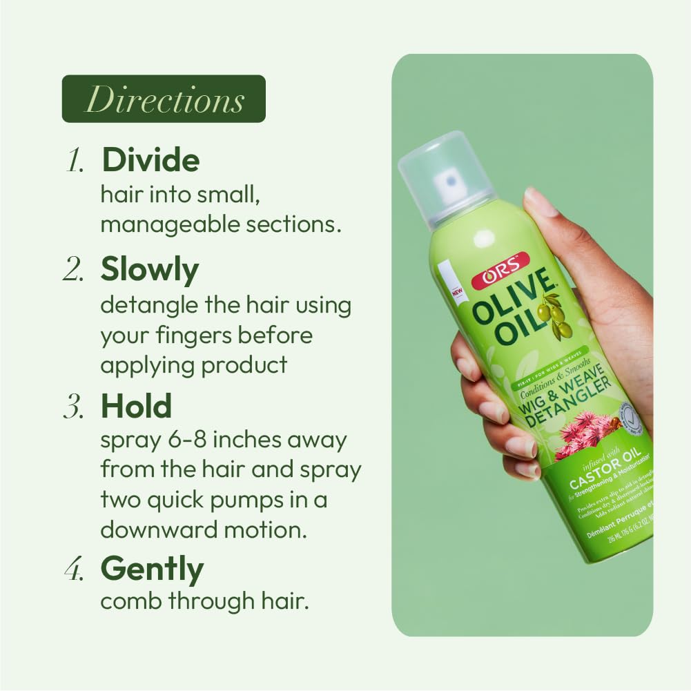 Olive Oil Fix-It Wig for Wigs & Weaves Detangler infused with Castor Oil for Strenghtening & Moisturization (6.2 oz)