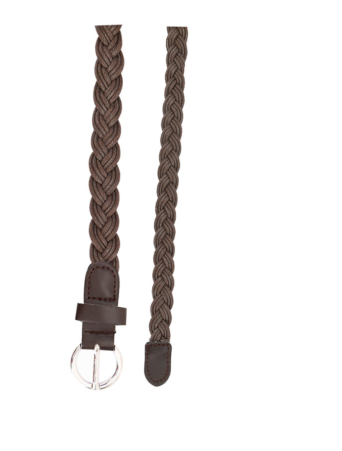 uxcell Women Adjustable Single Pin Buckle Skinny Braided Belt Brown