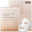 MOTHER MADE Glowing Glass Skin Hydrating Snail Deep Collagen Face Masks 10 EA, with Niacinamide 2%, Vitamin E, Facial Masks for Dry, Sensitive Skin