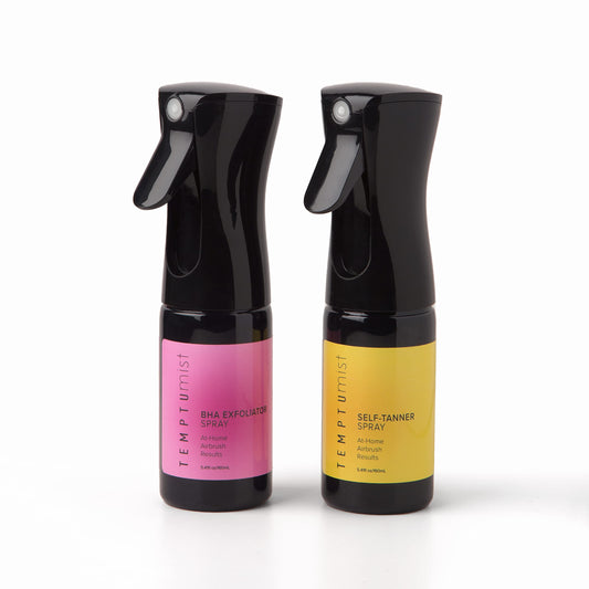 TEMPTU Mist Self Tanner Spray & Pre Tan BHA Exfoliator in Deluxe Ultra Fine Continuous Sprayer, Natural Gradual Tanning Water & No Rinse Hydrating
