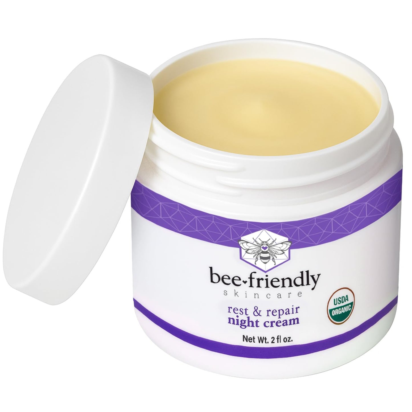 BeeFriendly Organic Night Cream, USDA Certified Organic, Deep Hydrating & Moisturizing Night Time Eye, Face, Neck & Decollete Cream for Women and Men
