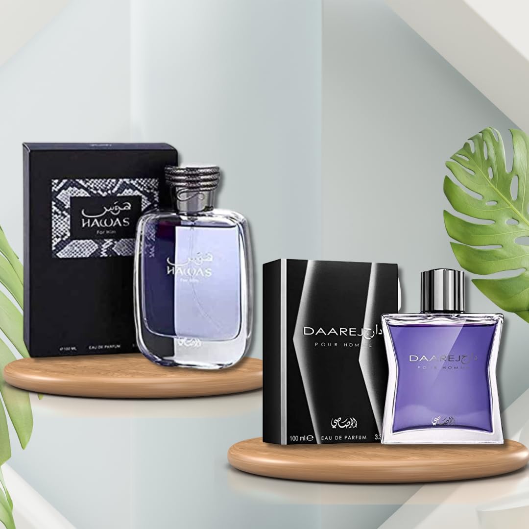 RASASI Hawas For Him & Daarej For Homme EDP 100Ml (3.4Oz)