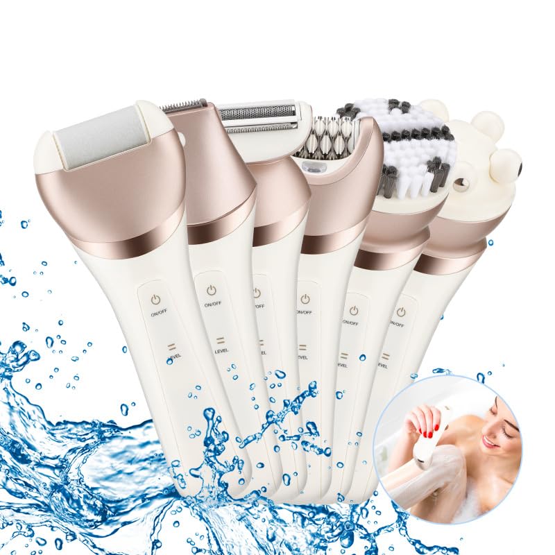 Epilator Hair Removal for Women, 6-in-1 Cordless & Rechargeable Lady Electric Shaver, Waterproof Trimmer Device Wet and Dry Bikini for Face Arm Leg Beauty and Personal Care QDKVTNDJZ