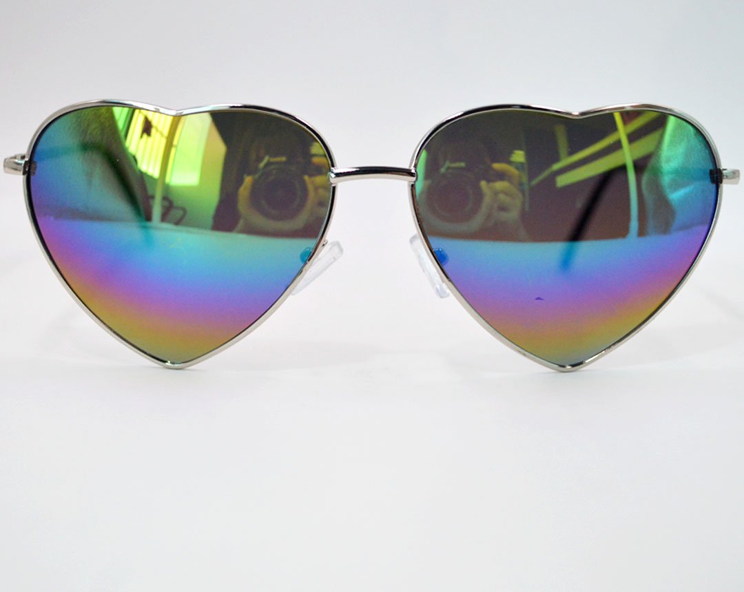 Mily Color Coated Full Metal Frame UV400 Heart Shape Sunglasses Eyewear (Rainbow, Rainbow)
