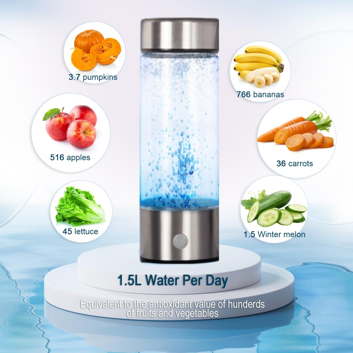 Hydrogen Water Bottle,Portable Hydrogen Water Generator Machine, Improve Water in 3 Minutes Quick Electrolysis, Suitable for Home, Office, Travel
