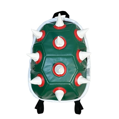 Bowsette Koopa Cosplay Props White Spiked Laptop Backpack, 14 Inch,Green Turtle Shell Cosplay Backpack