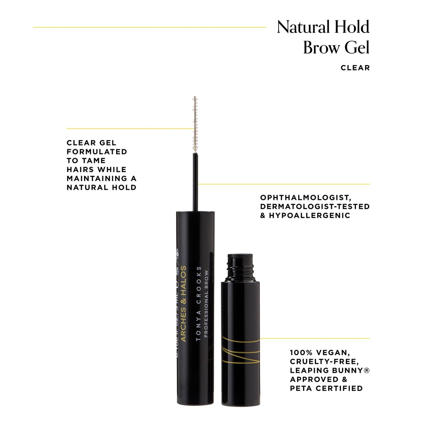 Arches & Halos Natural Hold Brow Gel - Coat and Condition Brows - Vegan and Cruelty Free Makeup - Clear, 0.1 oz