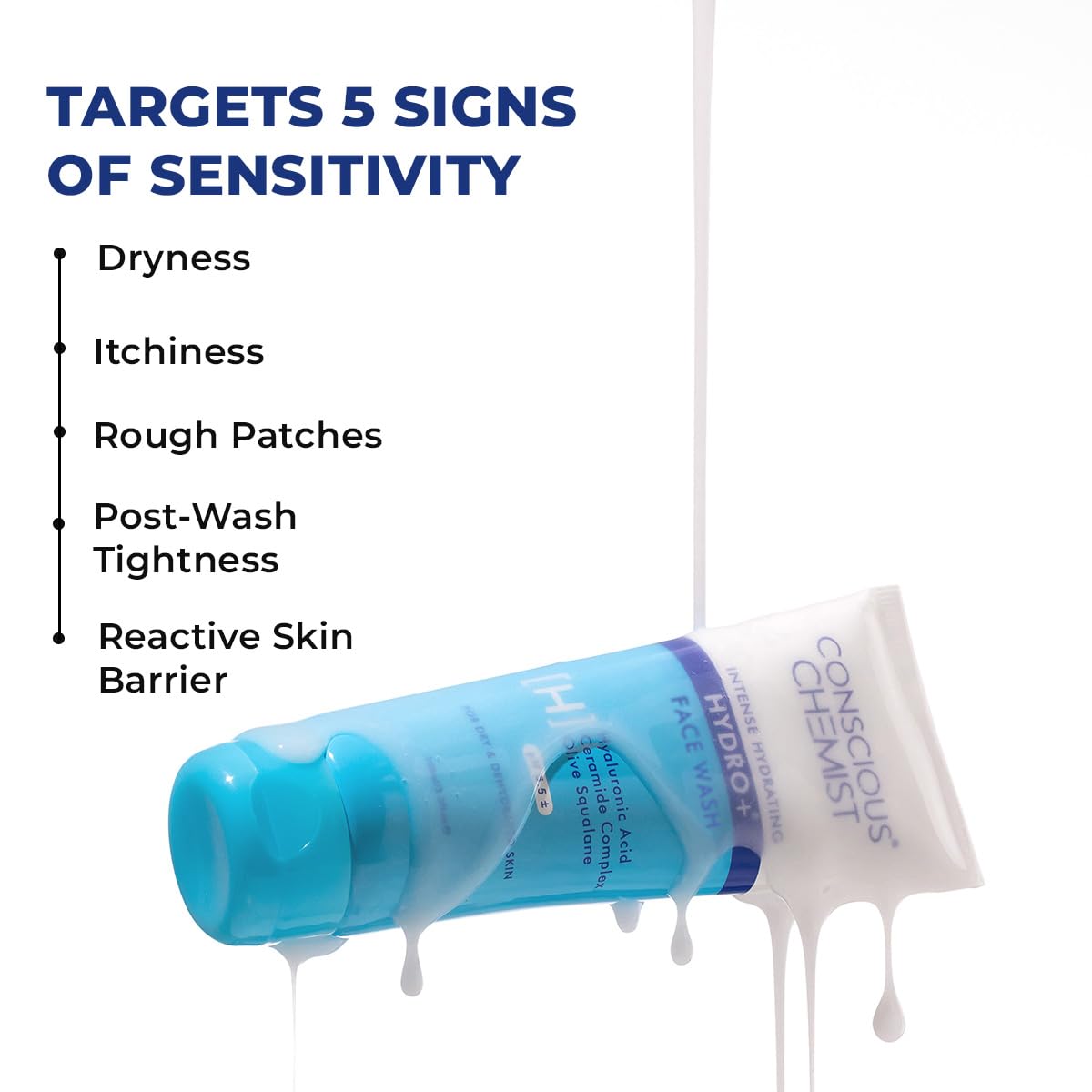 Conscious Chemist® Hydro+ Gentle Face Wash for Dry Skin | 100ml | Hydrating Facial Cleanser with Hyaluronic Acid, Ceramides & Ginseng | For Smooths