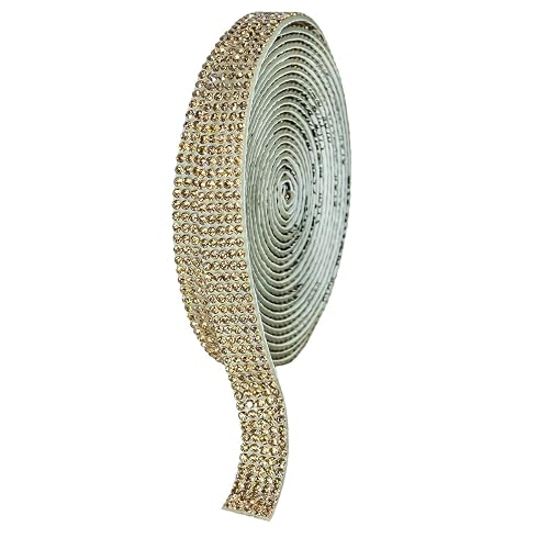 qiipii 3 Yards Crystal Golden Self Adhesive Rhinestone Strips K9 Glass Diamond Gold Bling Glitter Rhinestone Ribbon Sticker Bling Wrap Roll for Crafts Beauty & Personal Care qiipii