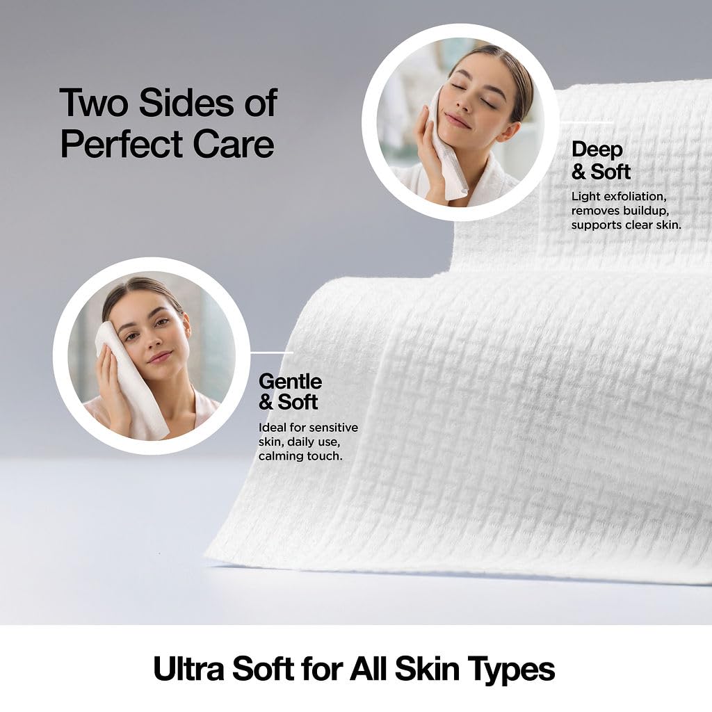 Face Towels - Ultra Soft and Thick Disposable Face Towelettes for Women - Biodegradable Facial Towels for Sensitive Skin - Face Cleansing, Makeup