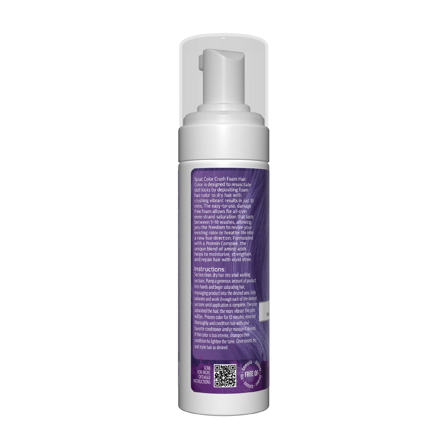 Splat Color Crush Bold Foam Hair Color, Purple, 5 oz., Refresh Vivid Colors in Just 10 Minutes, Lasts Up to 10 Washes, Buildable Foam Hair Product