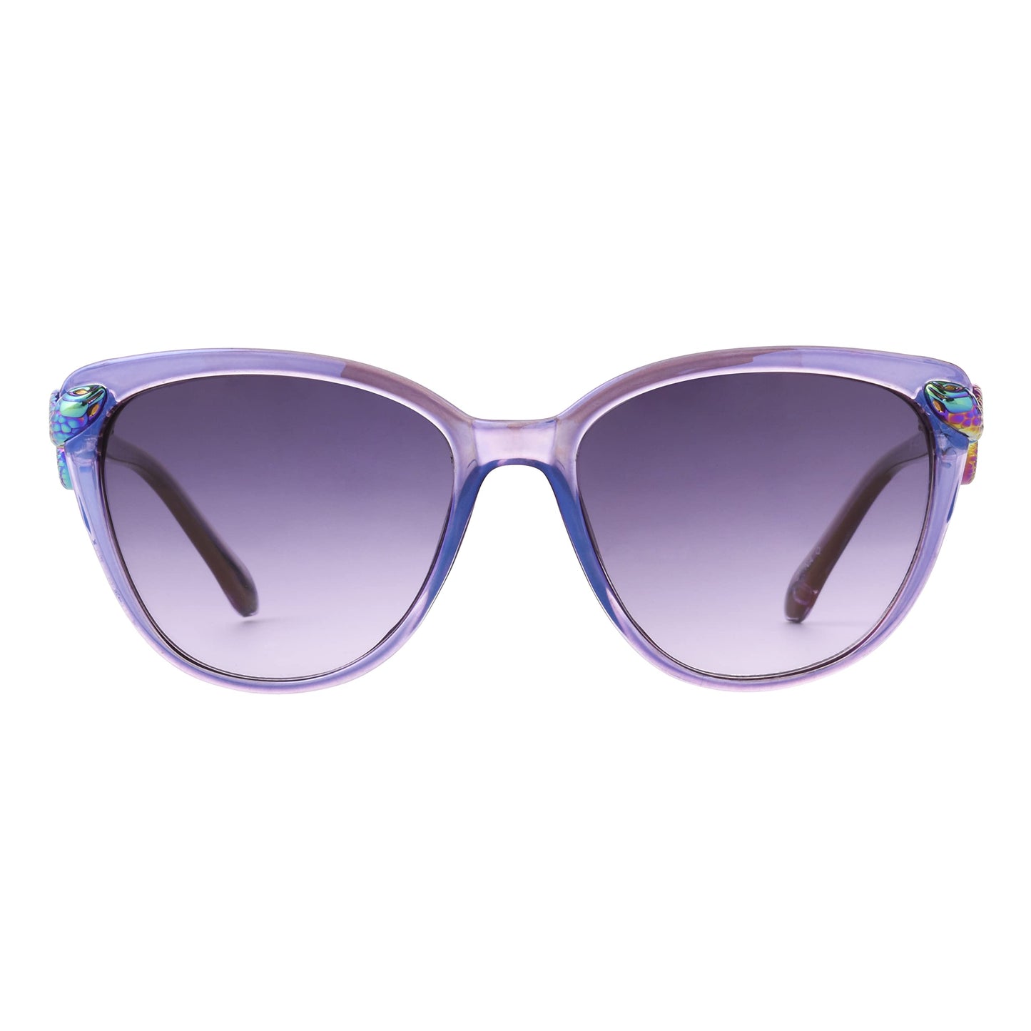 Betsey Johnson Women's Serpentine Cat Eye Sunglasses, Purple Crystal with Oil Slick Snakes, 56mm