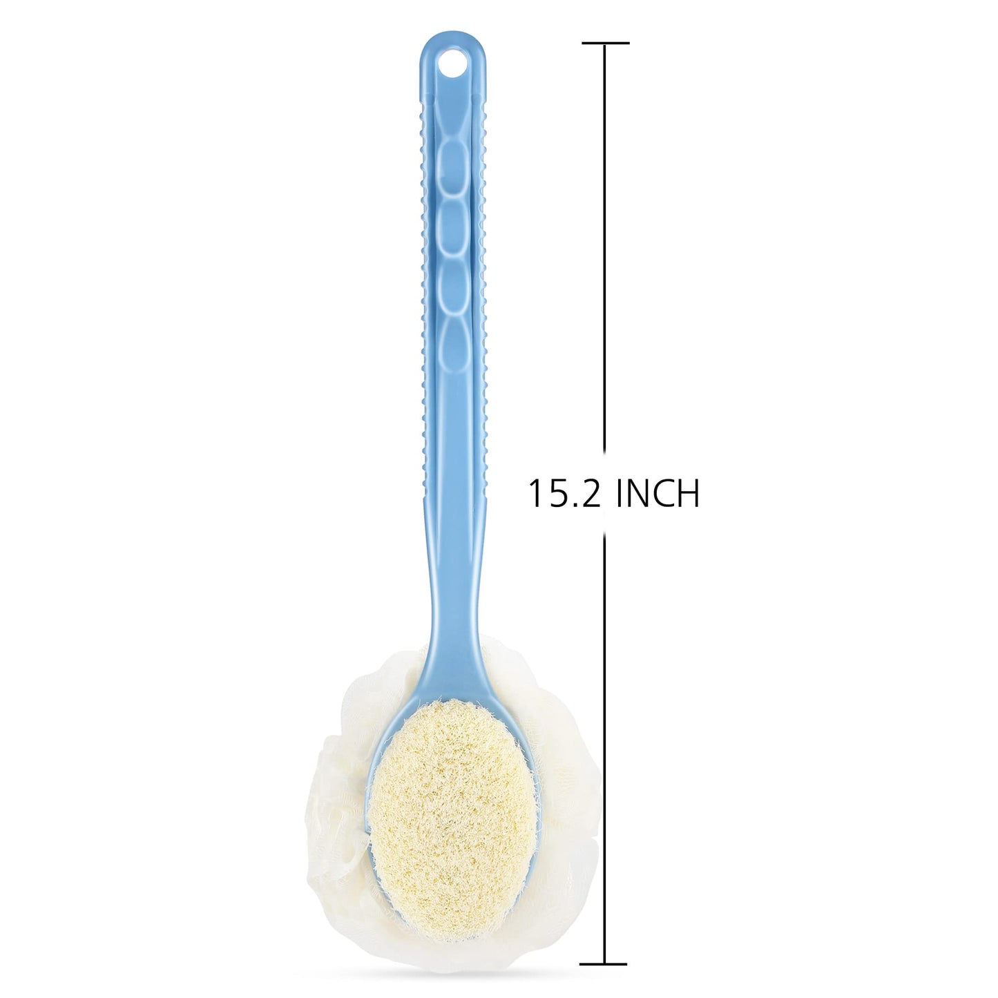 Shower Body Brush with Bristles and Loofah,Back Scrubber Bath Mesh Sponge with Curved Long Handle for Skin Exfoliating Bath, Massage Bristles Suitable Beauty and Personal Care HONOMA