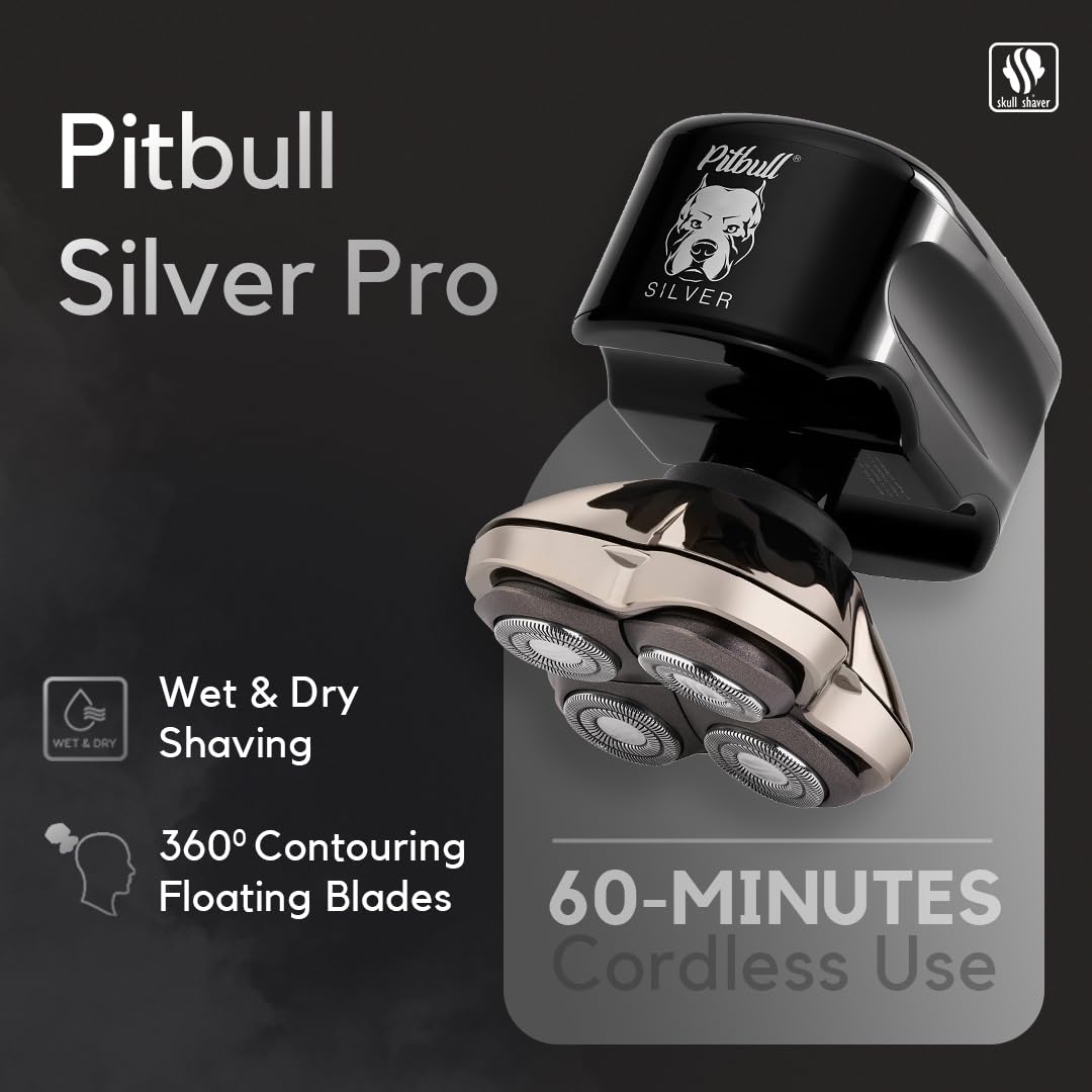 Skull Shaver Pitbull Silver PRO Head & Face Shaver - Premium Cordless Electric Shaver for Wet & Dry Shaving - Ergonomic & Easy-to-Clean Design Beauty and Personal Care Skull Shaver