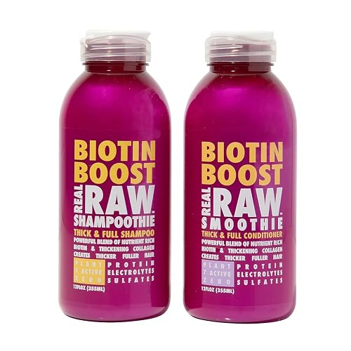 Real Raw Biotin Shampoo & Conditioner set - Add Volume + Body - No Water 100% Pure Aloe Juice & Coconut Water - Sulfate & Paraben Free, 12 Fl Oz (Pack