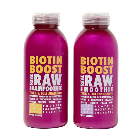 Real Raw Biotin Shampoo & Conditioner set - Add Volume + Body - No Water 100% Pure Aloe Juice & Coconut Water - Sulfate & Paraben Free, 12 Fl Oz (Pack