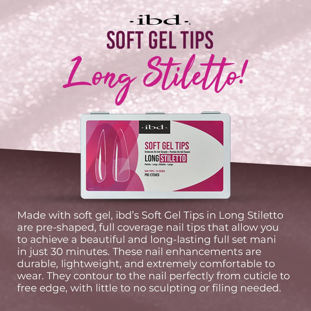 IBD Clear Soft Gel Nail Tips - Long Stiletto Shape, Pre-Etched Fake Nail Extensions for Durable, Lightweight Application, Acrylic Press On Nails, 504 Beauty & Personal Care IBD