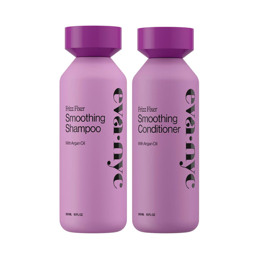 Eva NYC Anti-Frizz Shampoo and Conditioner Set with Argan Oil + Sunflower Seed Oil - Soft, Shiny, Nourished Hair - Frizzy, Medium to Thick Types