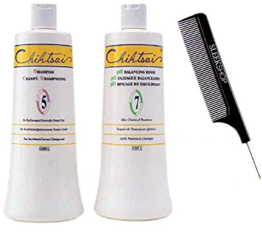 Chihtsai No. 5 SHAMPOO & No. 7 pH BALANCING RINSE Conditioner DUO SET, For Dry, Damaged, Chemically-Treated Hair (w/Sleek Comb) Number 5,7 (34 oz