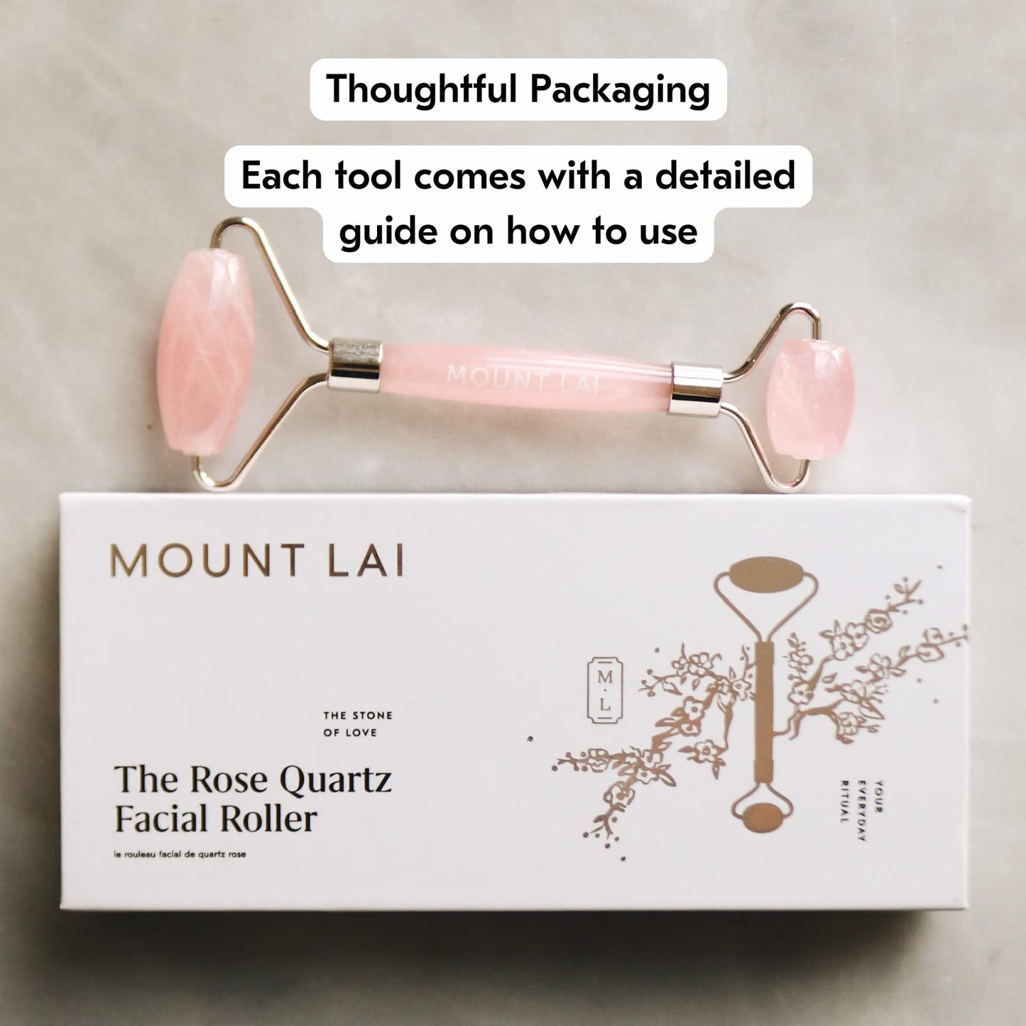 Mount Lai De-Puffing Rose Quartz Facial Roller - The Stone of Love, Certified Rose Quartz Face Roller for Anti-Aging, Soothing & Radiant Skin, Facial