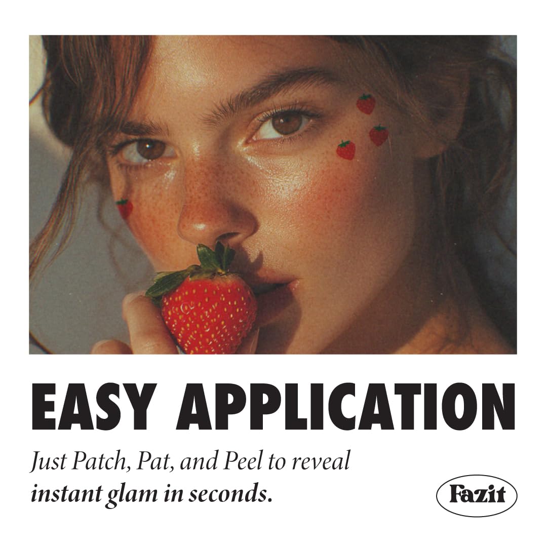 Fazit Makeup Patches - Strawberry Speckles - Glow Up Make-Up Patches - Cute Glitter Makeup Accessories for Women - Cosmetic Glitter for Face