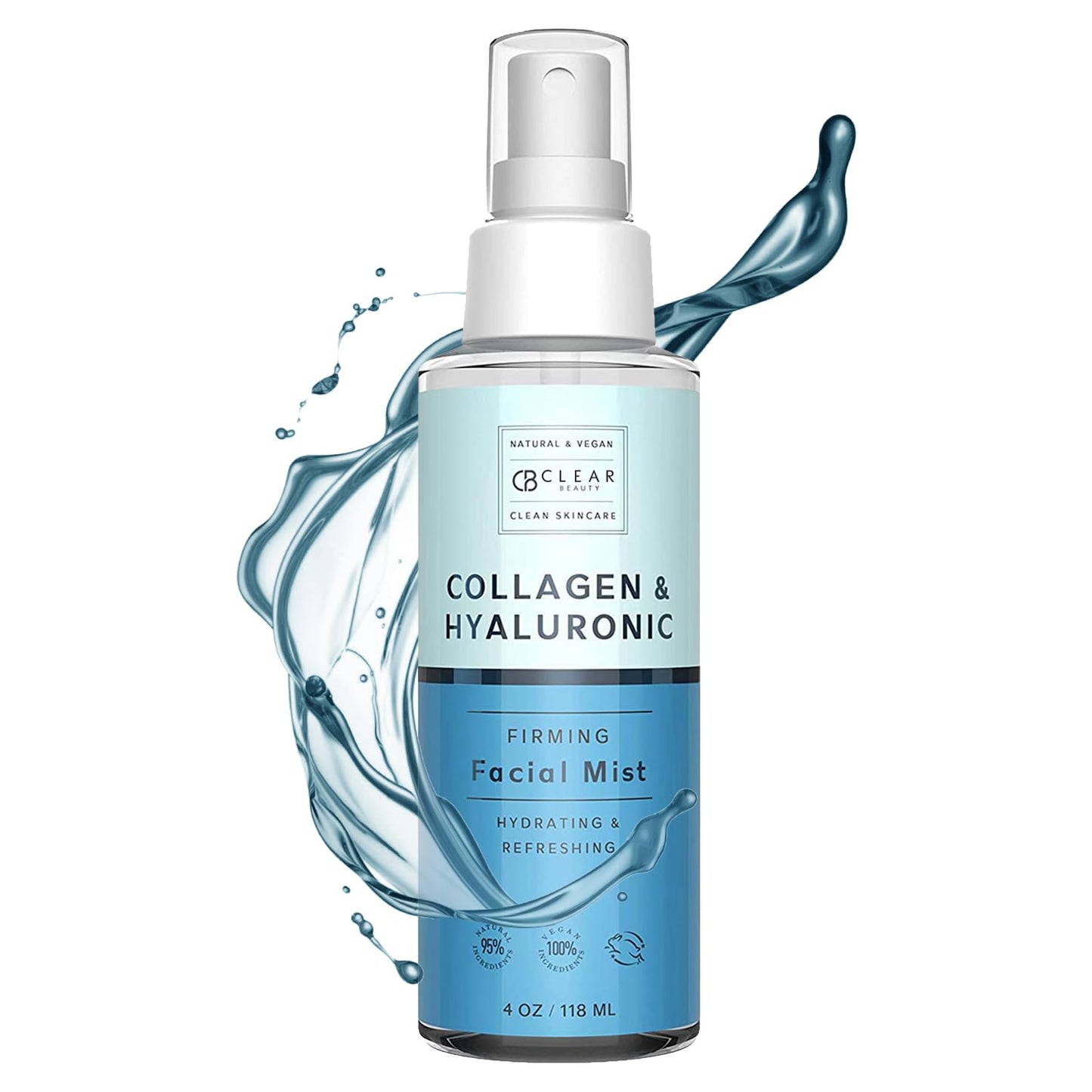 Clear Beauty Hyaluronic Acid & Collagen Face Mist - Dermatologist Tested, Moisturizes & Tones Skin, Anti-Aging, Natural Ingredients, Cruelty-Free, 95%