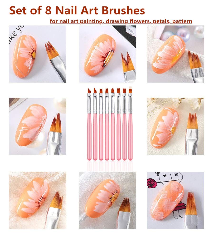 FULINJOY 11 Pc Nail Art Brush Set - UV Gel Painting Pen, Flower & Gradient Designs, Liner Brushes