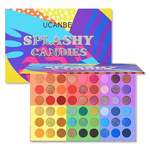 UCANBE 54 Colors Splashy Candies Eyeshadow Palette, Highly Pigmented Matte Shimmer Soft Creamy Glitter Rainbow Bright Powder Eye Shadow Blendable