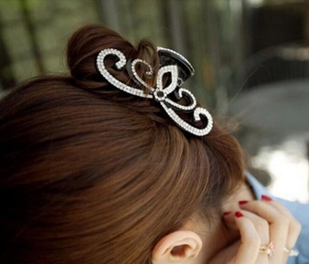 Suoirblss Women Lady Rhinestones Large Hair Claw Clip Hairpin Jaw Clips Thick Hair Accessories (Black)