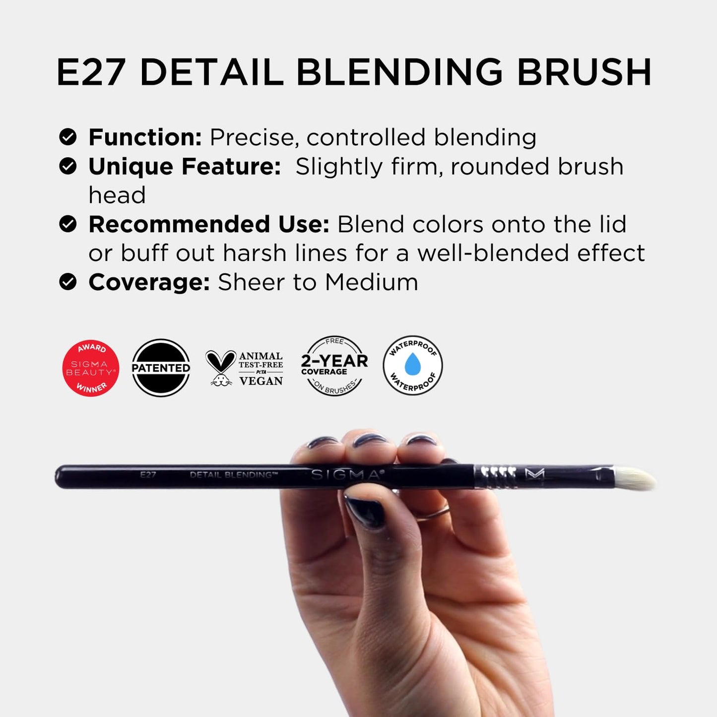 Sigma Beauty Professional E27 Detail Eyeshadow Blending Brush - Eyeshadow Application and Blending Brush - Apply Pigment and Blend Harsh Lines for a