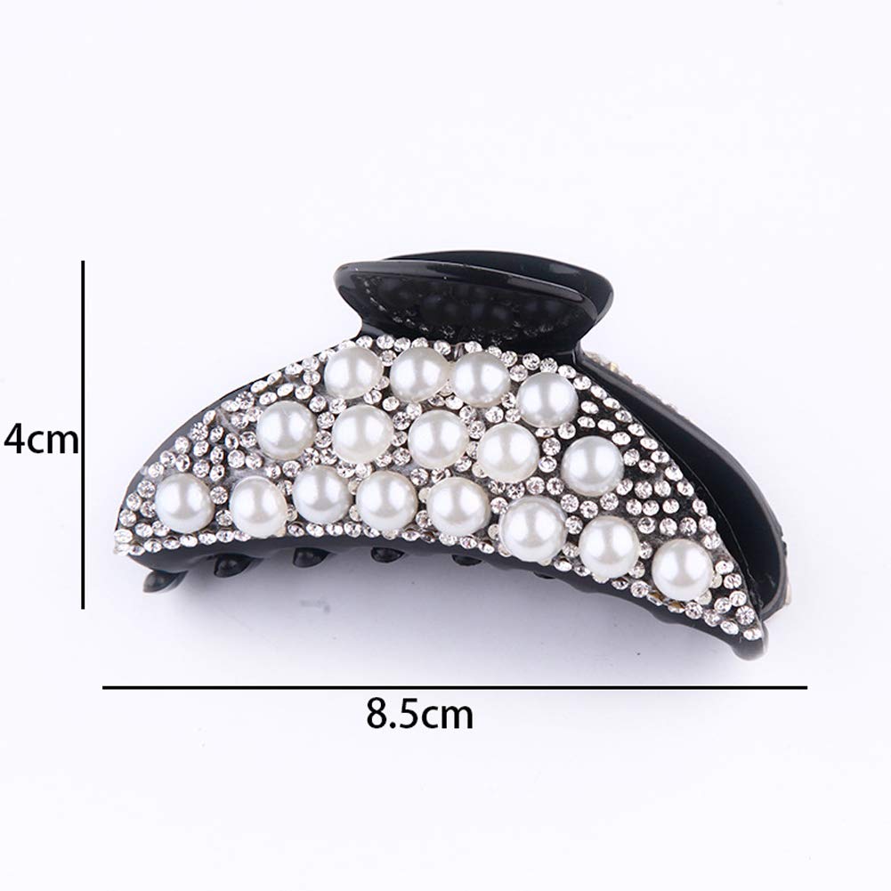 2PCS Womens Rhinestones Hair Claw Jaw Clips Pins Imitation Pearl Hair Catch Barrette Hair Updo Grip Hair Accessories