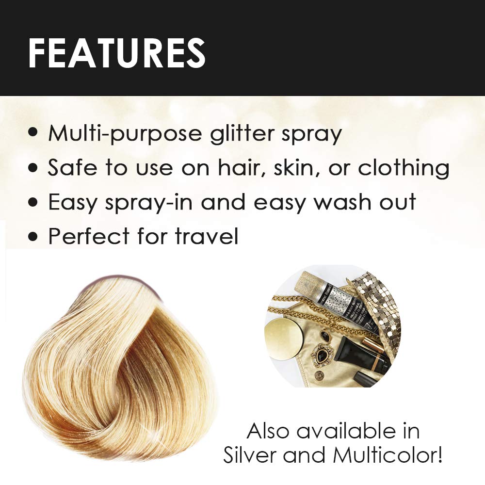 Jerome Russell Temporary Hair and Body Glitter Color Spray, Travel Spray, Lightweight, Adds Sparkly Shimmery Glow, Perfect to use On Hair, Skin, or