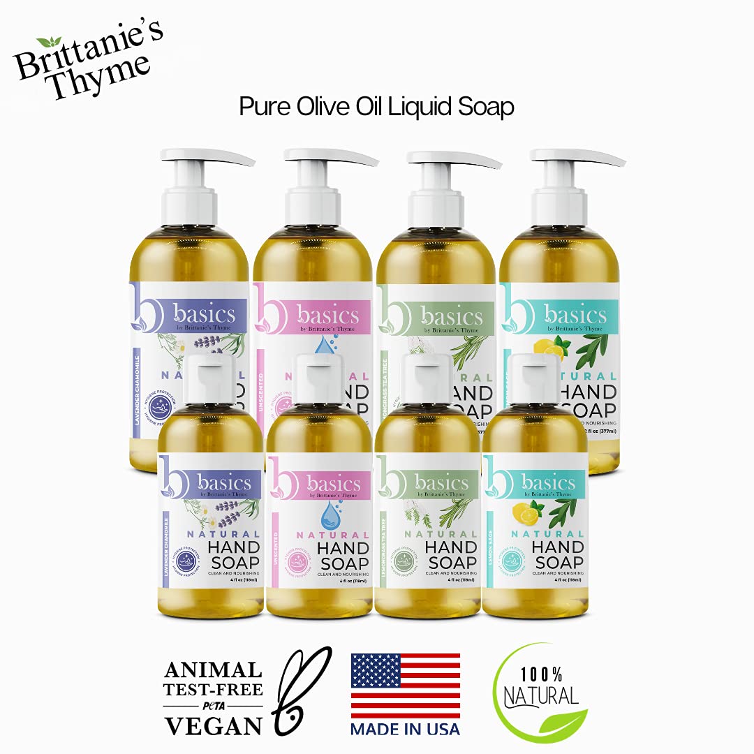 Brittanie's Thyme Basics Natural Olive Oil Hand Soap, Lemongrass Tea Tree - 12 fl oz, Pack of 3 - Cruelty Free, Vegan, No Synthetic Additives, No