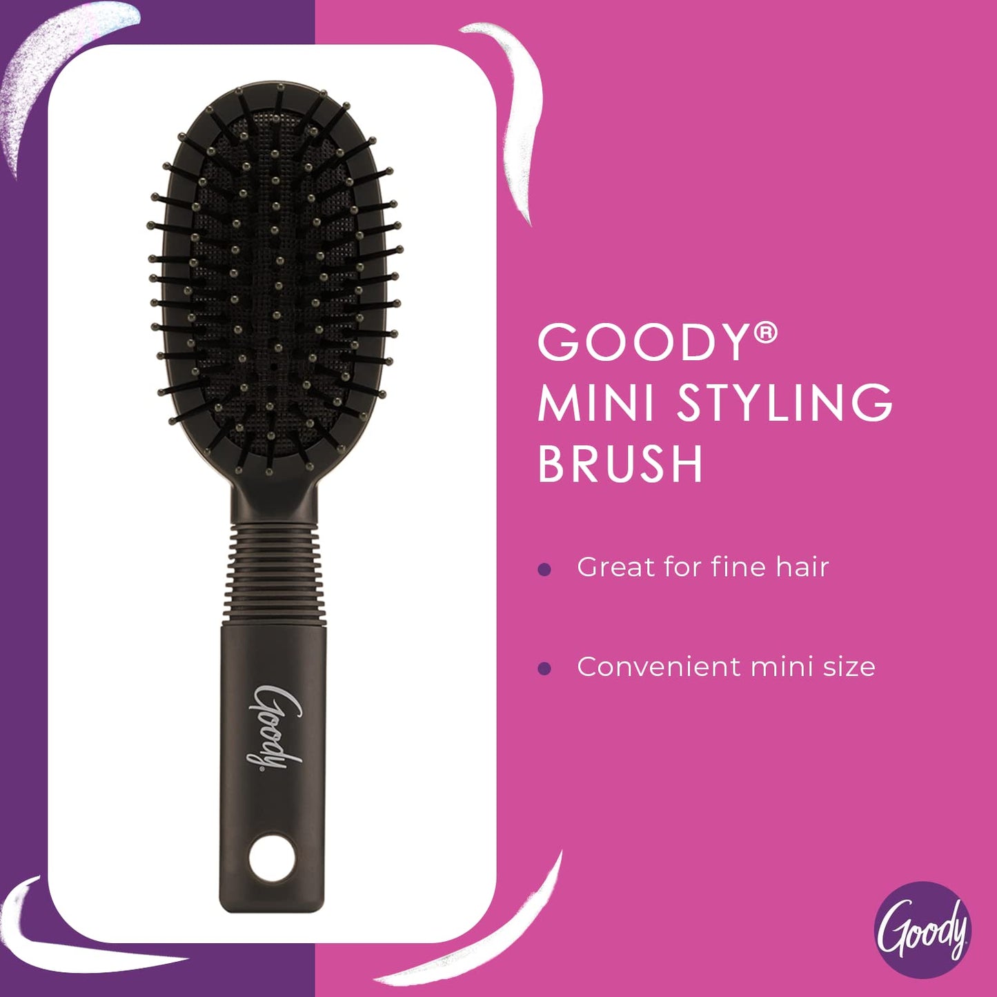 Goody Mini Cushion Hair Brush - Oval Travel Hairbrush for All Hair Types, Tangles Knots With Ease Without Tears or Breakage - Pain-Free Hair
