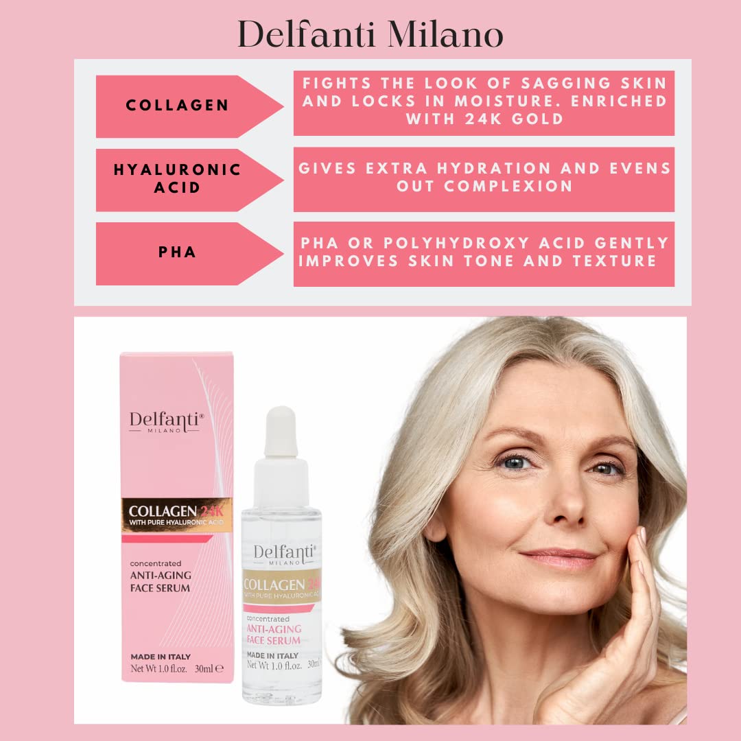 Delfanti Milano • COLLAGEN 24K with pure HYALURONIC Acid • Concentrated Anti-Aging Face Serum • Made in Italy