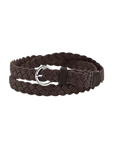 uxcell Women Adjustable Single Pin Buckle Skinny Braided Belt Brown