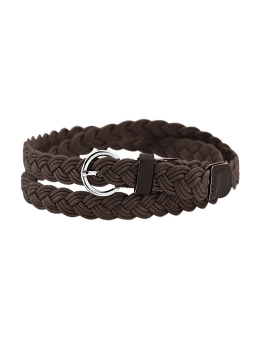 uxcell Women Adjustable Single Pin Buckle Skinny Braided Belt Brown