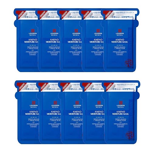 Leaders Mediu Amino Moisture Hydrating Facial Sheet Mask | Natural Mineral Water, Hyaluronic Acid, Ceramide | Anti-Aging, Soothes Dry Skin, Enhances