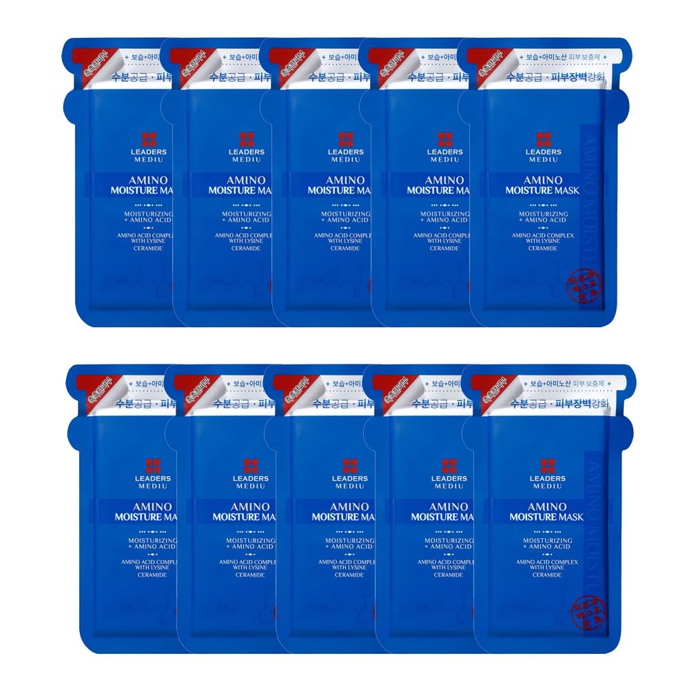 Leaders Mediu Amino Moisture Hydrating Facial Sheet Mask | Natural Mineral Water, Hyaluronic Acid, Ceramide | Anti-Aging, Soothes Dry Skin, Enhances