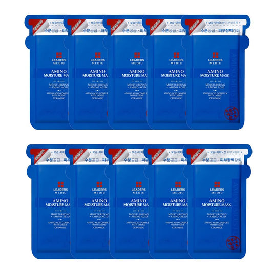 Leaders Mediu Amino Moisture Hydrating Facial Sheet Mask | Natural Mineral Water, Hyaluronic Acid, Ceramide | Anti-Aging, Soothes Dry Skin, Enhances