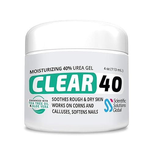 CLEAR 40, 40% Urea Gel, 4 oz w/Tea Tree & Coconut Oil, Aloe Vera Extract, Works on Calluses & Corns, Moisturizes & Softens Cracked Heels, Feet