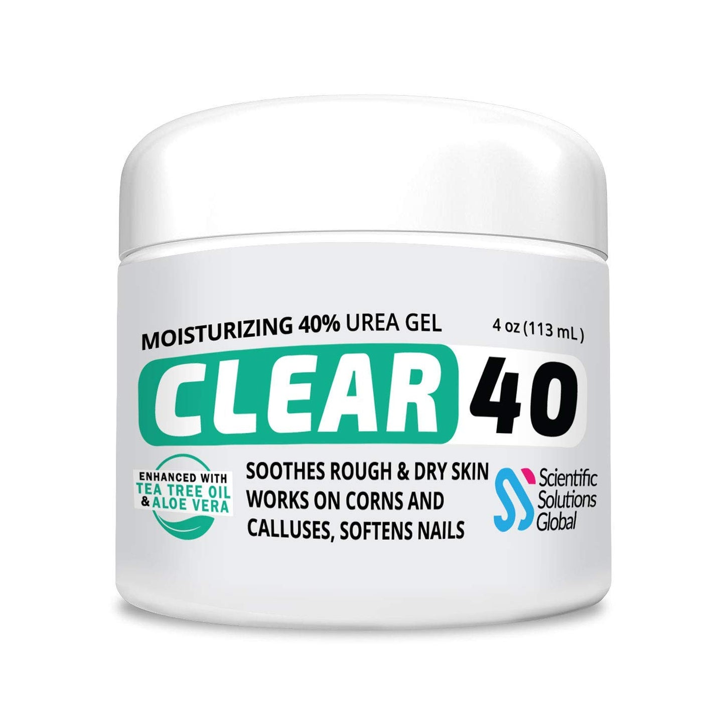CLEAR 40, 40% Urea Gel, 4 oz w/Tea Tree & Coconut Oil, Aloe Vera Extract, Works on Calluses & Corns, Moisturizes & Softens Cracked Heels, Feet