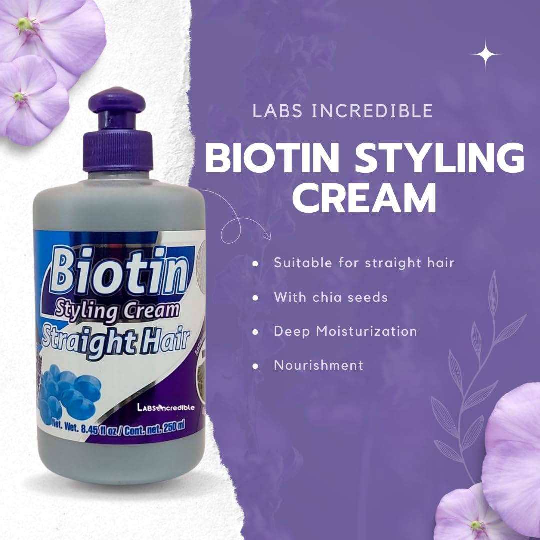 LABS INCREDIBLE Biotin Styling Cream for Straight Hair - With Biotin & Essential Nutrients - Nutrition & Shine - 250ml (8.45 fl oz)