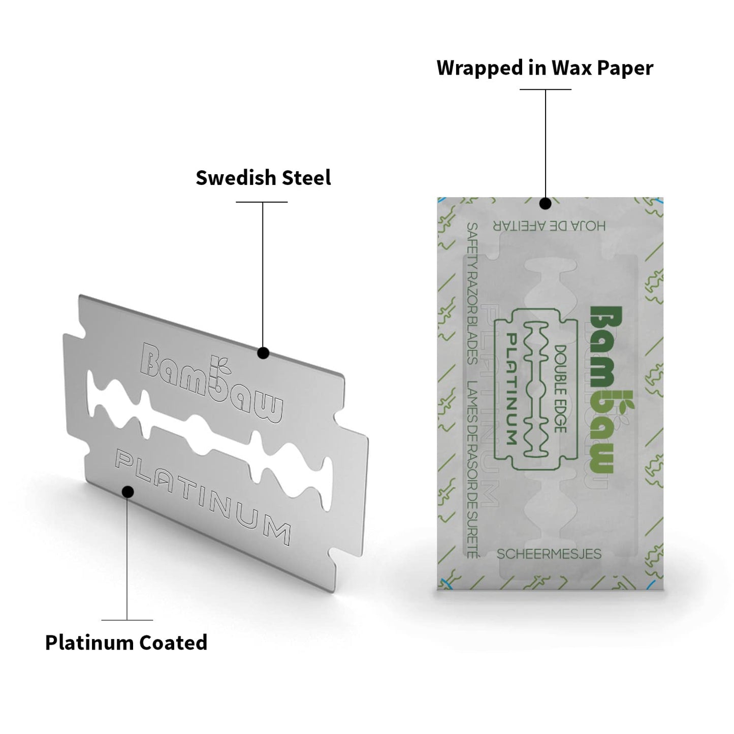 Bambaw Safety Razor Blades for Men & Women, 60 Pack, Double Edge Razor Blades Refills, Platinum Swedish Stainless Steel, Sharp & Long-Lasting Edge Beauty and Personal Care Bambaw