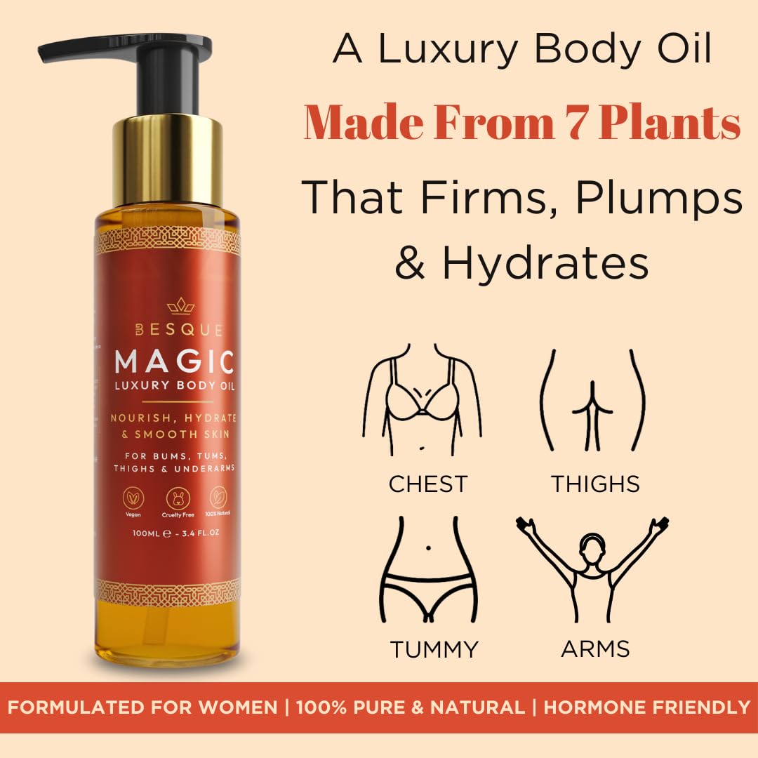 Besque Magic Body Oil, 3.4 FL OZ, After Shower Body Oil For Women, Hydrating Skin Care For Full Body That Plumps, Tightens, and Firms Skin Beauty and Personal Care Besque