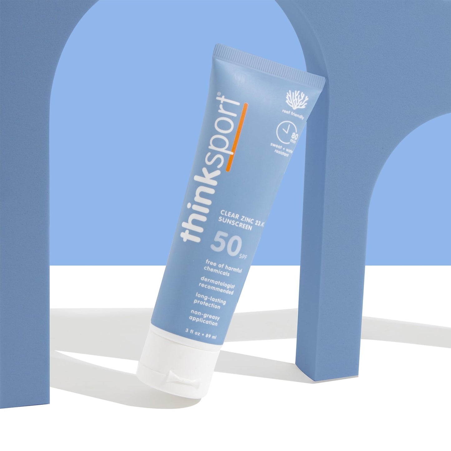 Thinksport SPF 50+ Mineral Sunscreen with Clear Zinc Oxide, 3 Fl Oz - Safe, Natural, Water Resistant, Broad Spectrum UVA/UVB Sun Screen for Sun