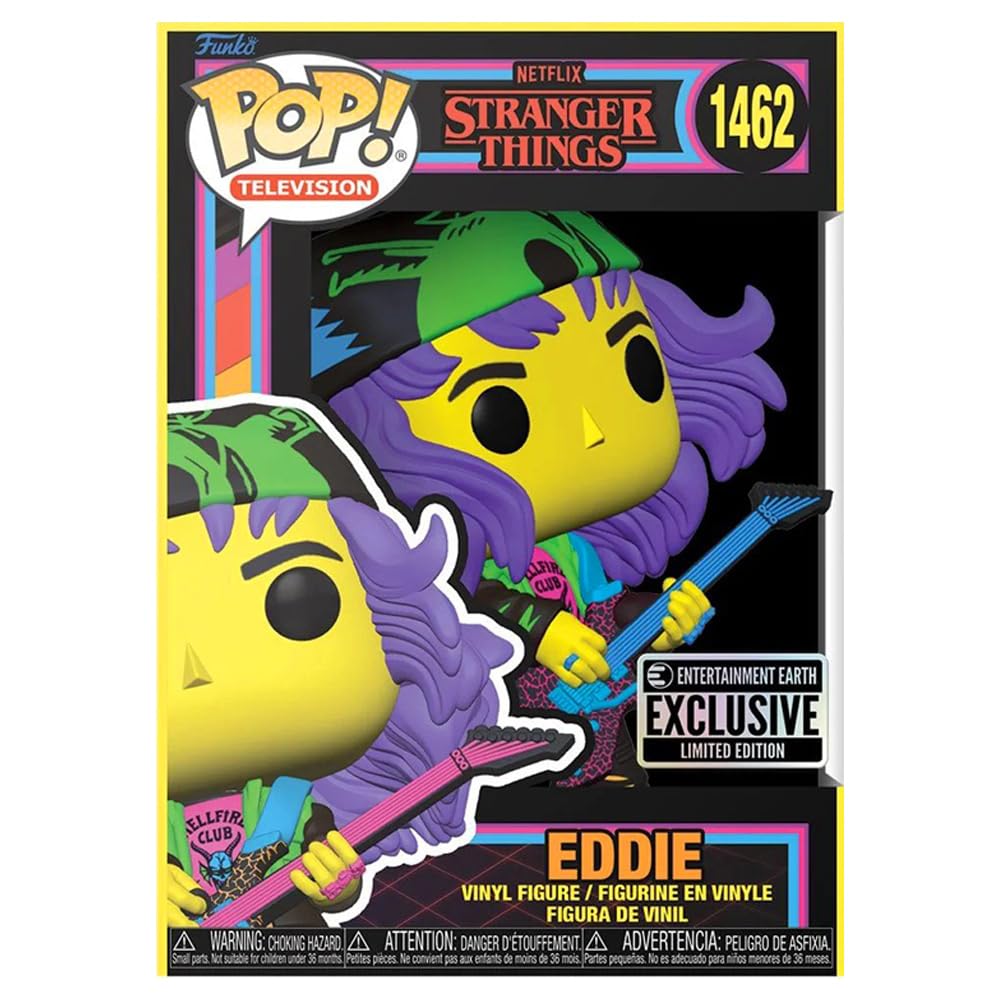 Funko Pop! Stranger Things Eddie with Guitar Blacklight Vinyl Figure #1462 - Entertainment Earth Exclusive